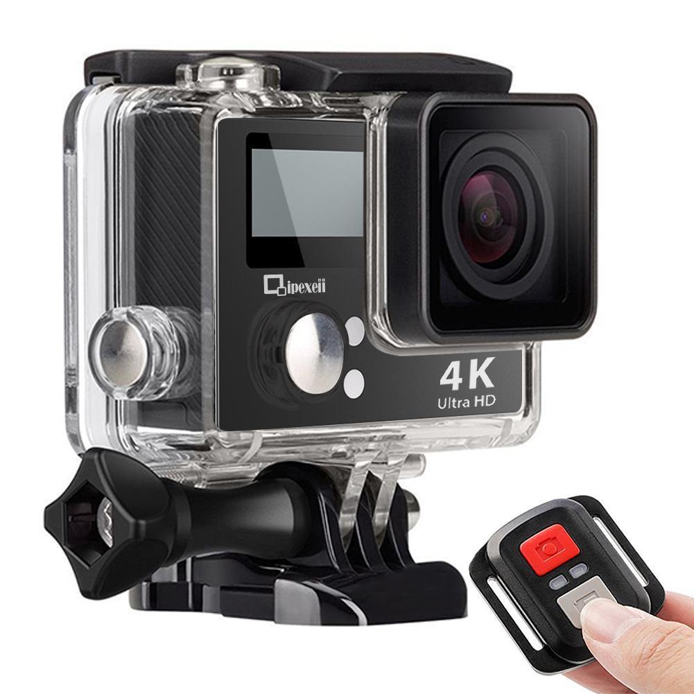 4k Wifi Sports Action Camera with Waterproof Case Double Screen Sensor 170°  Wide Angle (Black) –