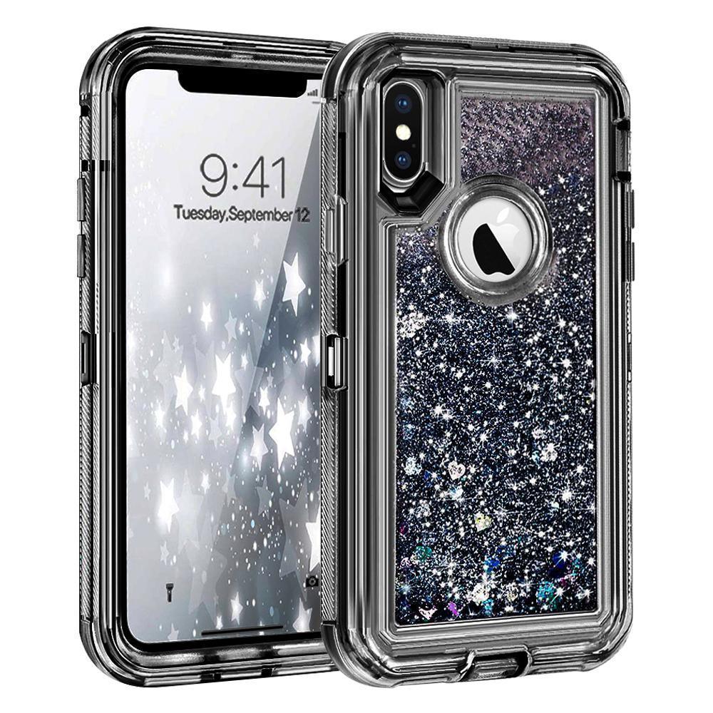 Compatible for Apple iPhone 8 Plus Case, iPhone 7 Plus Case, with [Temper  Glass Screen Protector] SOGA Diamond Glitter Liquid Quicksand Cover Cute