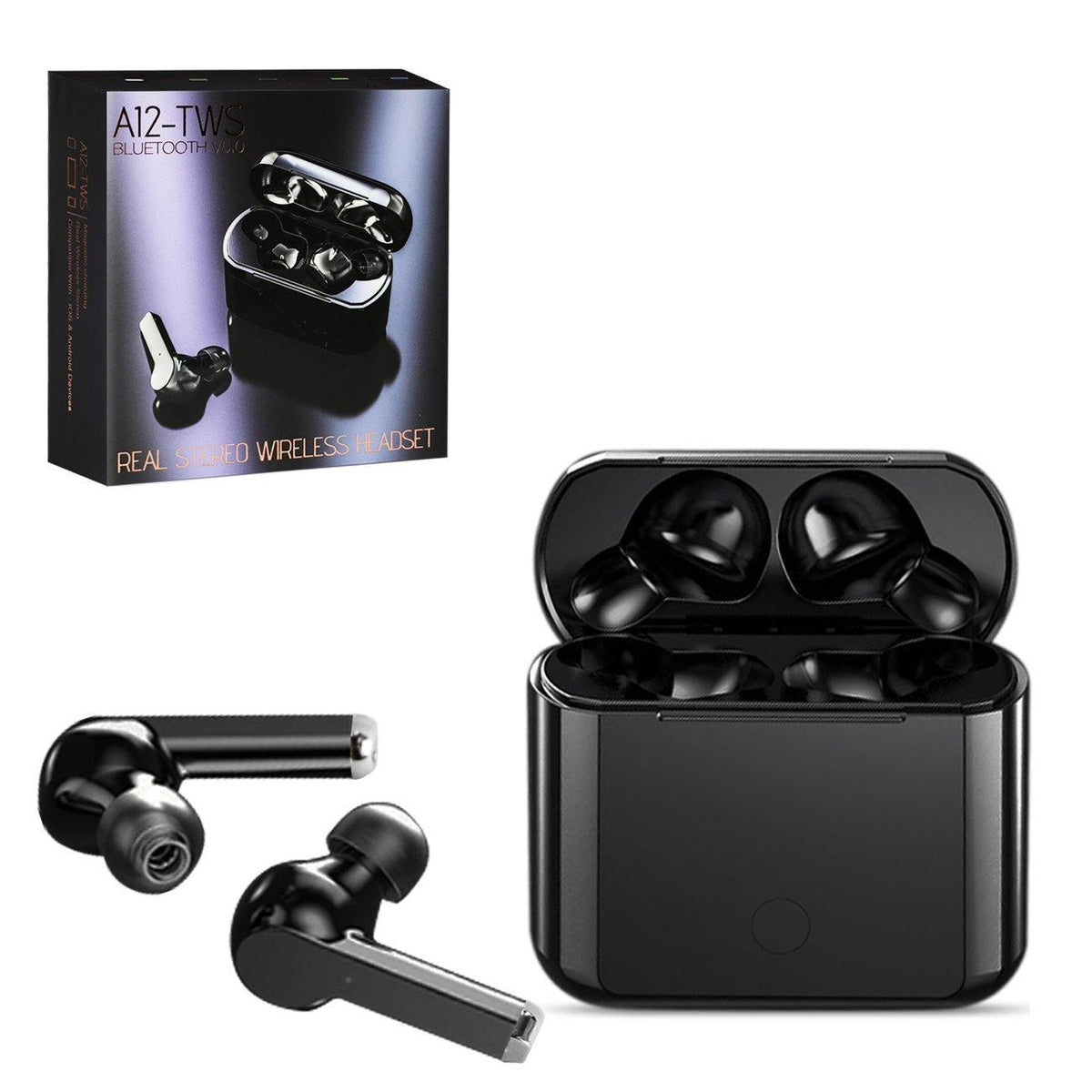 Reiko A12 tws Real Stereo Wireless Earbuds Headset In Black