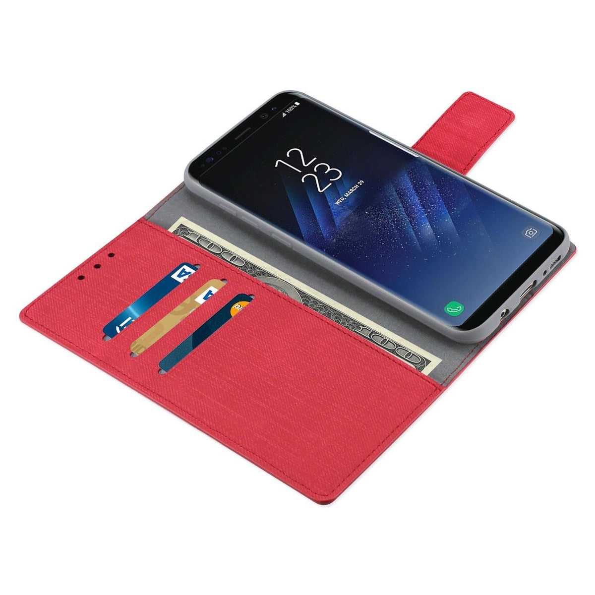 Reiko Samsung Galaxy S8- Sm Denim Wallet Case With Gummy Inner Shell And  Kickstand Function (Red) –