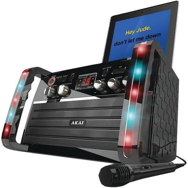 Akai KS878-BT Bluetooth/CDG Pedestal Karaoke Machine with Light Effects &  iPad/Tablet Cradle